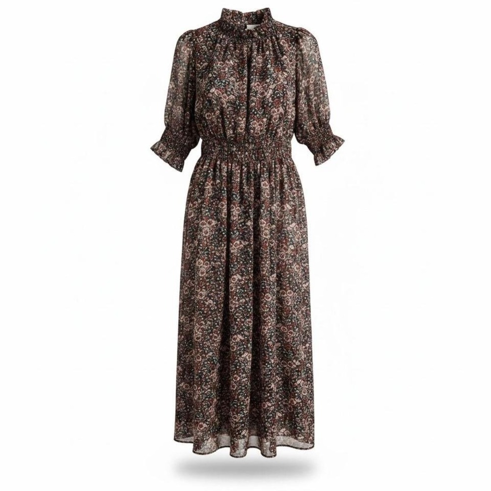 Melloday dark floral chiffon maxi dress S cottagecore boho romantic floral